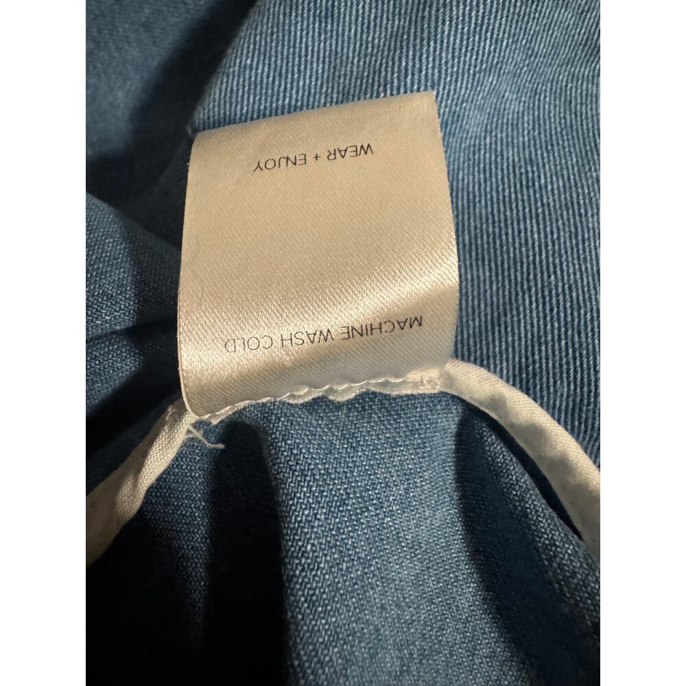 Mr. Larkin Miller Dress in Denim Button Front Tie Belt Balloon Sleeves Cotton M - Picture 6 of 6